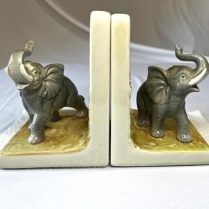 Elephant Bookends Hand-Painted Ceramic Vintage Japan  (3248)